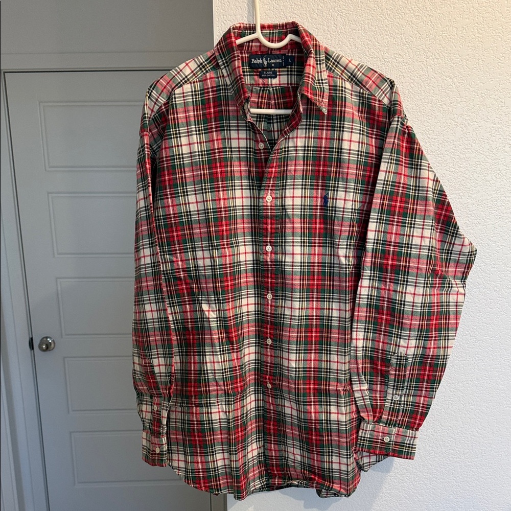 Ralph Lauren Men's Red and Green Plaid Shirt